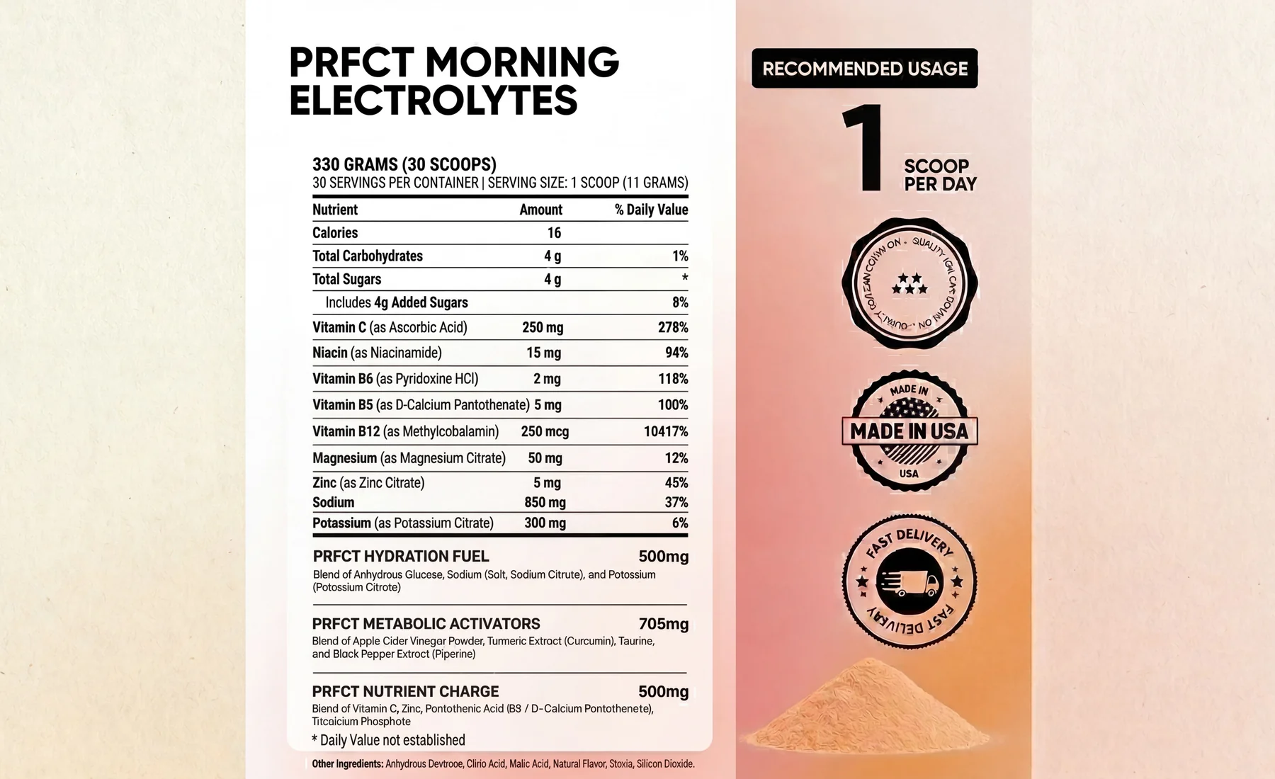 PRFCT Morning electrolyte drink mixed for hangover recovery testing